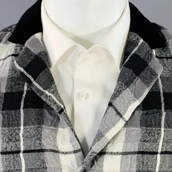 HAIDER ACKERMANN Size 34 Grey Black White Plaid Wool Cotton Sport Coat